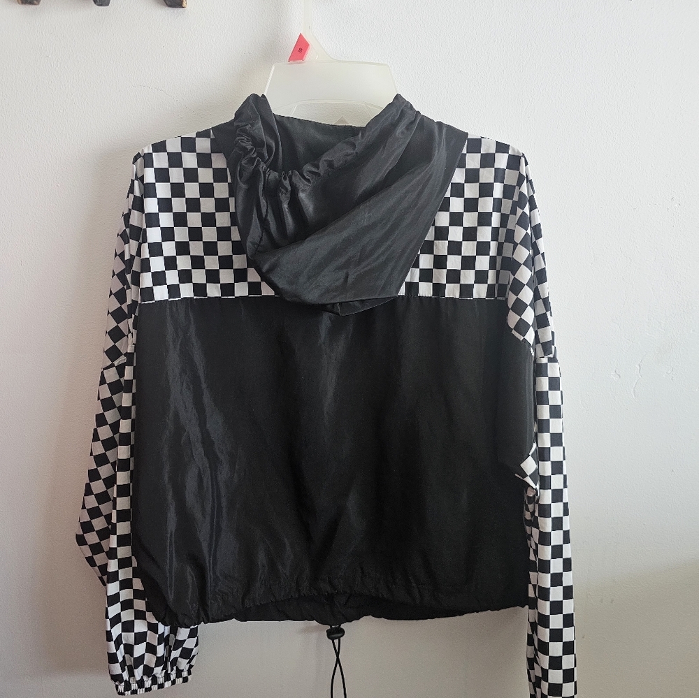 No Boundaries Juniors' Size M checkerboar Print Solid Popover Windbreaker Jacket - Picture 3 of 6